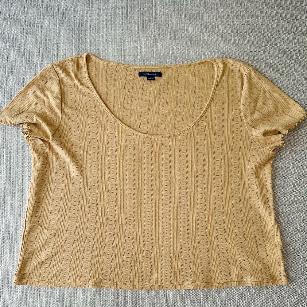 American Eagle Outfitters Ribbed Scoop Crop Top in Mustard Yellow